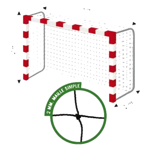 Filet de Handball réglementaires buts 3mx2mx1m Cablé PE 2 mm Maille 120 simple Noir