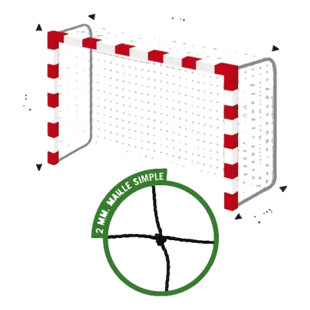 Filet de Handball réglementaires buts 3mx2mx1m Cablé PE 2 mm Maille 120 simple Noir