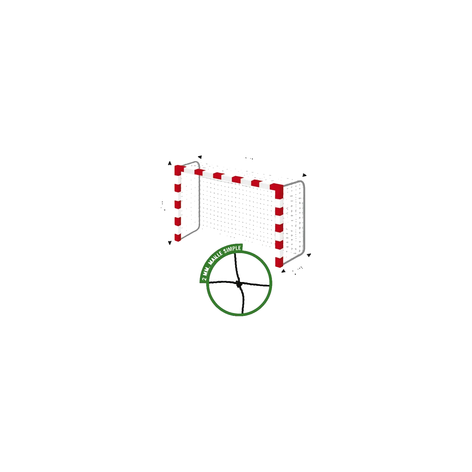 Filet de Handball réglementaires buts 3mx2mx1m Cablé PE 2 mm Maille 120 simple Noir