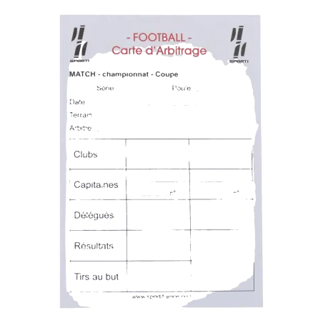 Carnet de 15 cartes seul d'arbitrage Foot