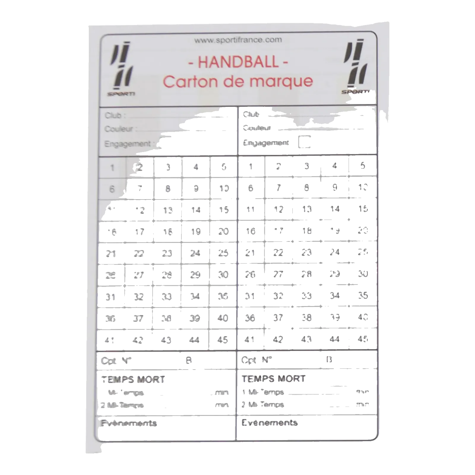 Carnet de 15 cartes seul d'arbitrage Handball