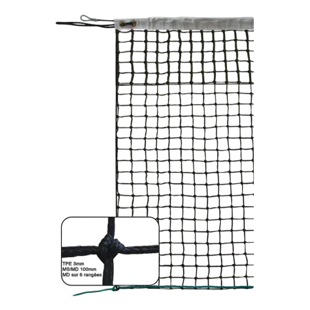 Filet de Tennis tréssé PE, tissée 110 mm câble acier gainé