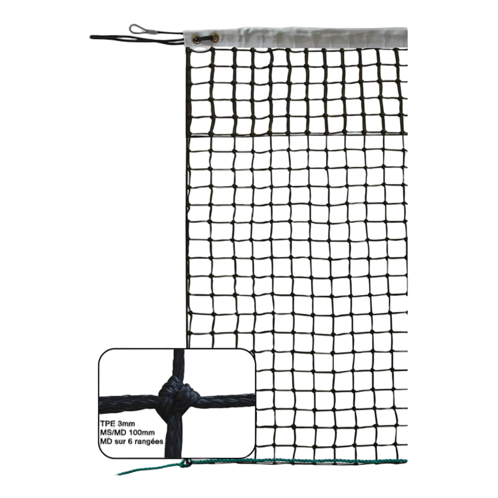 Filet de Tennis tréssé PE, tissée 110 mm câble acier gainé