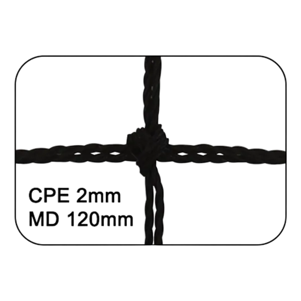 Filet de Handball réglementaires buts 3mx2mx1m Cablé PE 2 mm Maille 120 double Noir