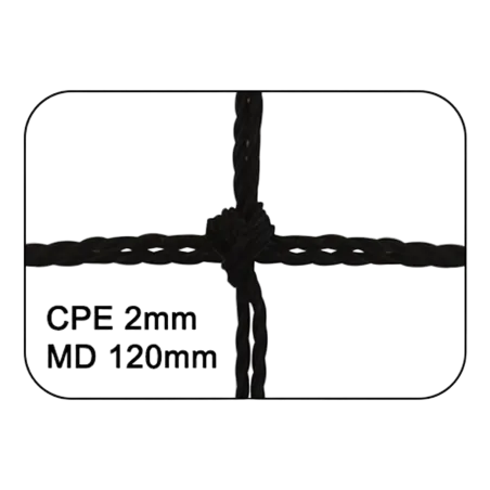 Filet de Handball réglementaires buts 3mx2mx1m Cablé PE 2 mm Maille 120 double Noir