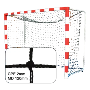 Filet de Handball réglementaires buts 3mx2mx1m Cablé PE 2 mm Maille 120 double Noir