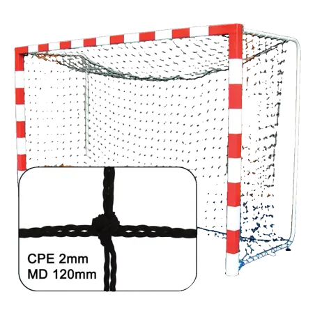 Filet de Handball réglementaires buts 3mx2mx1m Cablé PE 2 mm Maille 120 double Noir