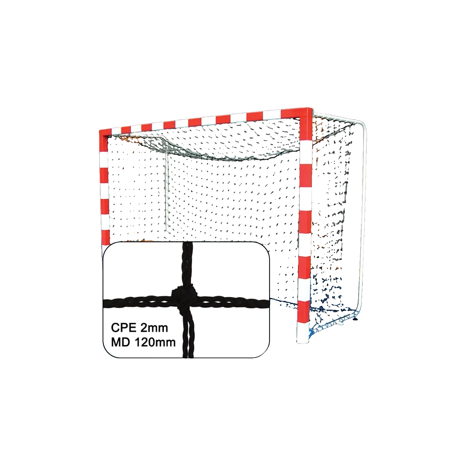 Filet de Handball réglementaires buts 3mx2mx1m Cablé PE 2 mm Maille 120 double Noir